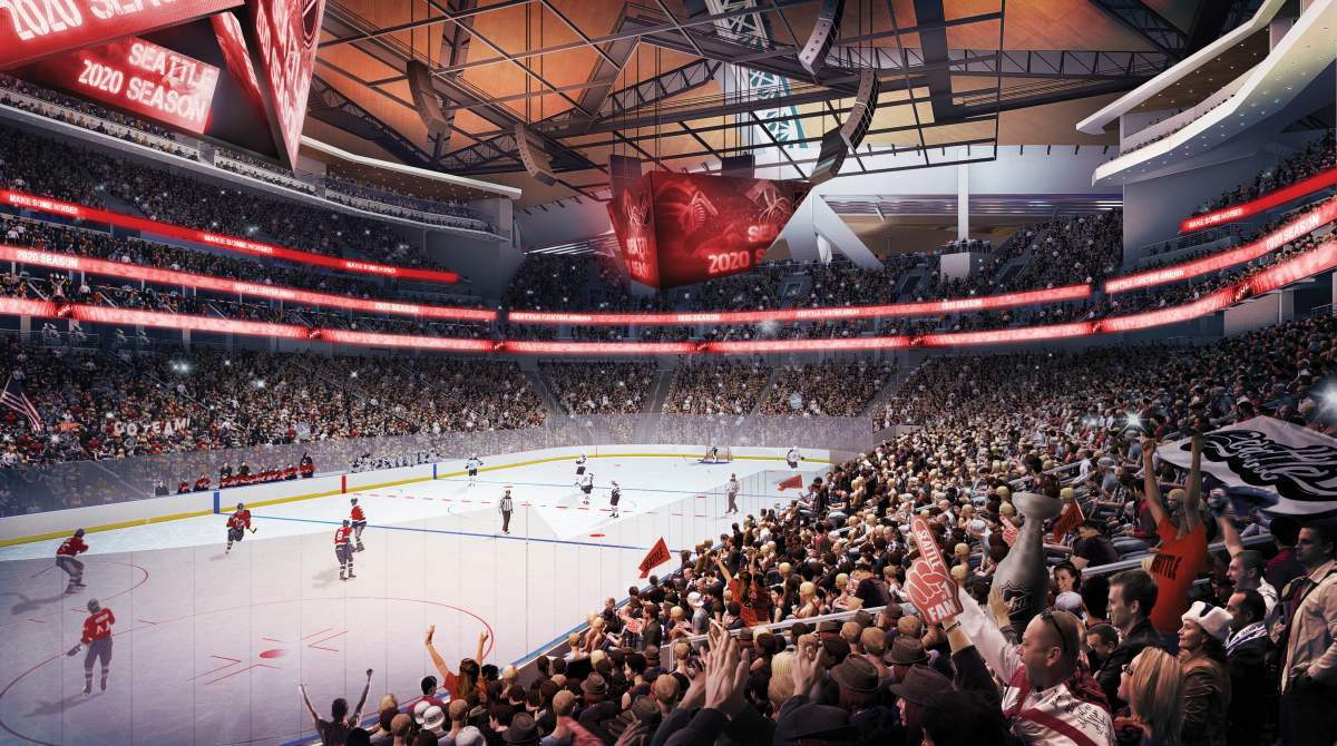 An artist’s rendering of the renovated KeyArena hosting an NHL game.
