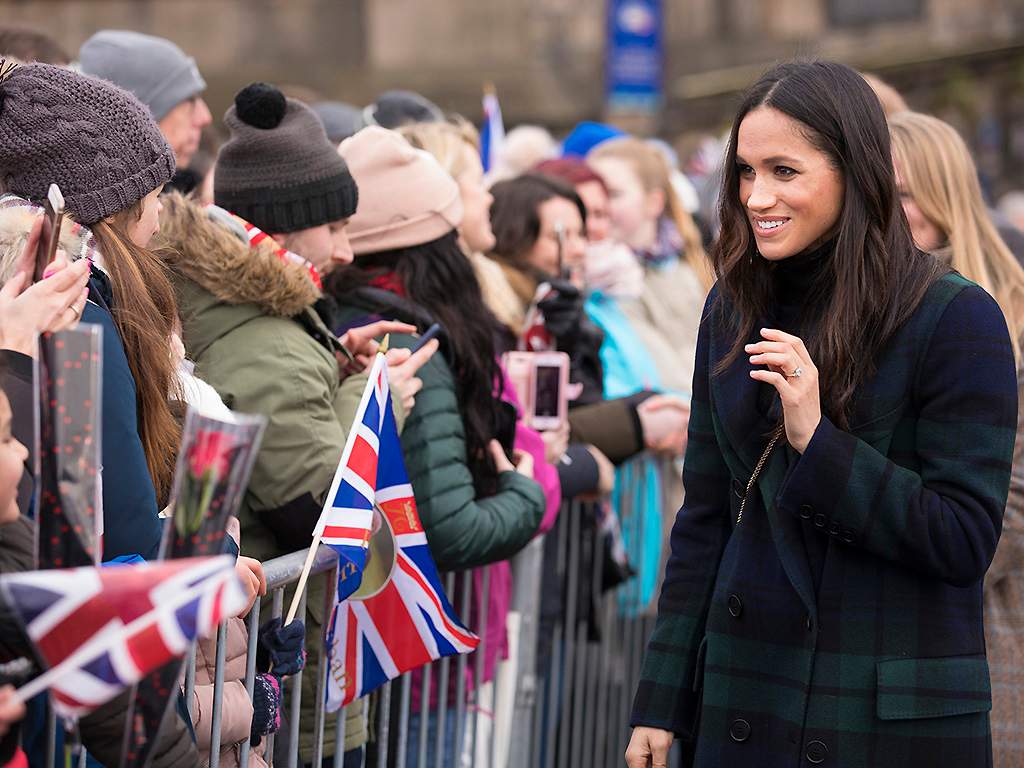 Meghan Markle meets well-wishers during a walkabout on the esplanade at Edinburgh Castle on February 13, 2018 in Edinburgh, Scotland.