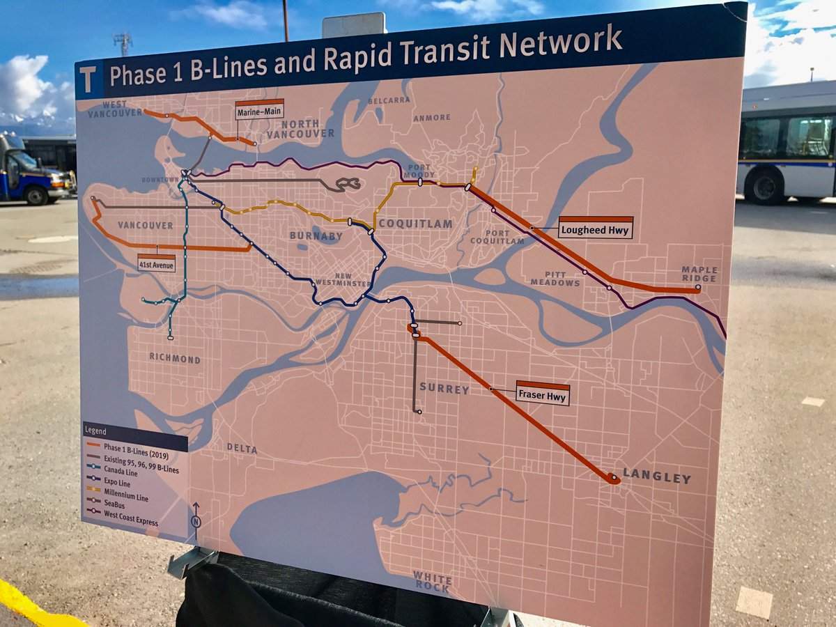 The new B-Lines will run the length of the North Shore, from Surrey to Langley, connect UBC to East Vancouver and link Maple Ridge to SkyTrain service in Coquitlam.