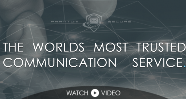 Screen grab of the Phantom Secure website homepage, taken Mar. 15, 2018.
