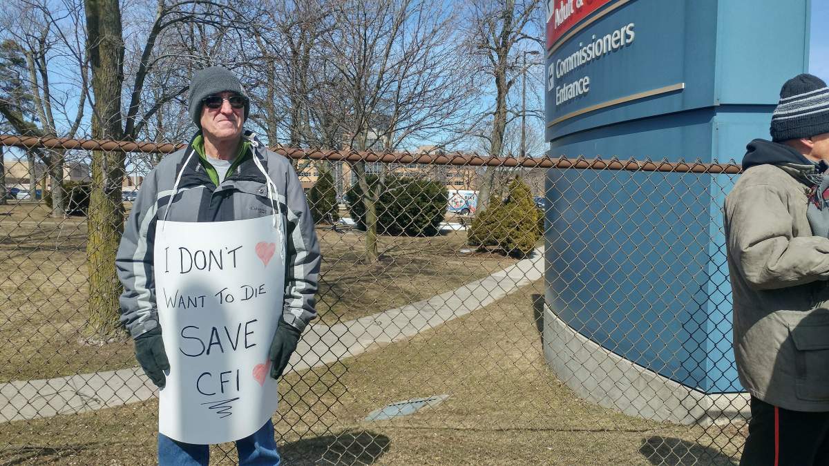 More than 100 demonstrators rallied out front of the London Health Sciences Centre to protest the planned closure of the Cardiac Fitness Institute.
