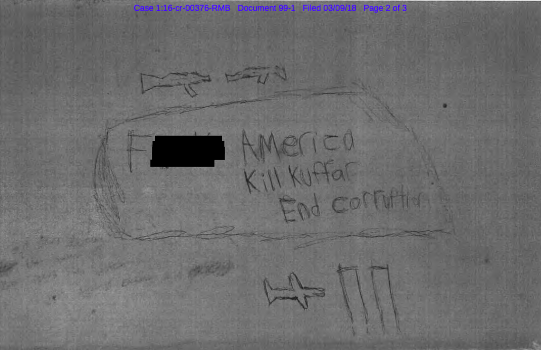 Message Canadian Abdulrahman El-Bahnasawy wrote on his cell wall after he was arrested, according to U.S. prosecutors.