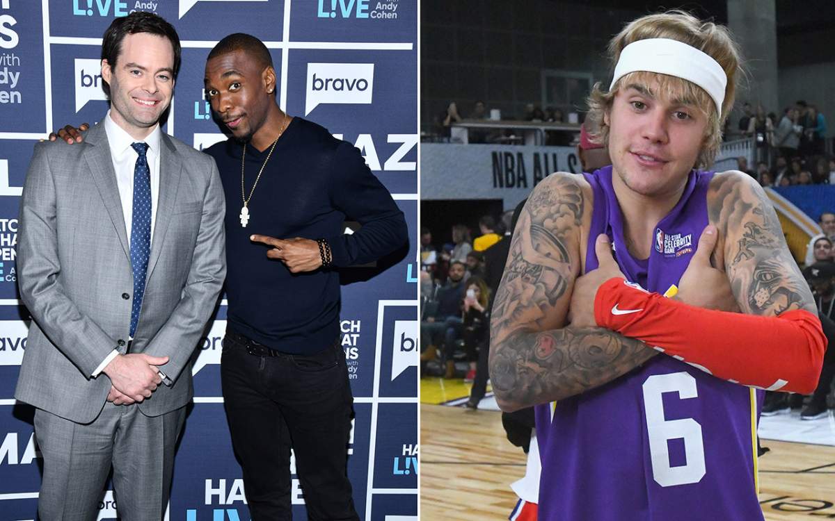 (L-R): Bill Hader, Jay Pharoah and Justin Bieber.