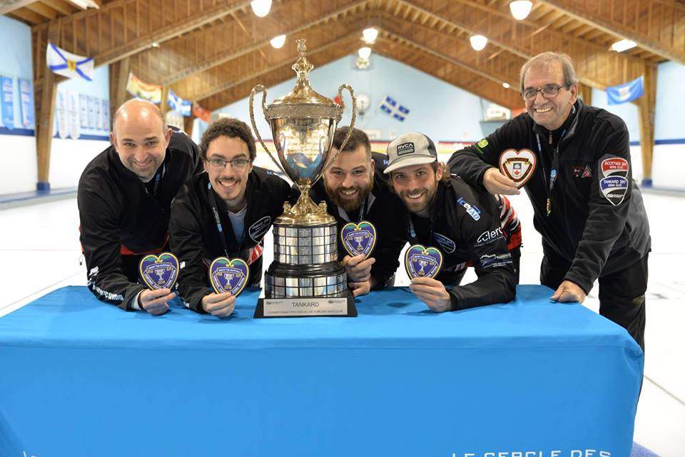 Mike Fournier’s rink will make their Tim Hortons Brier debut after defeating Jean-Michel Menard in the provincial final. L-R Skip Mike Fournier, third Felix Asselin, second William Dion, lead Jean-Fracois Trepanier and coach Michel St-Onge.