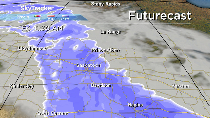 The heaviest snow is expected to push into the Saskatoon area midday Friday.