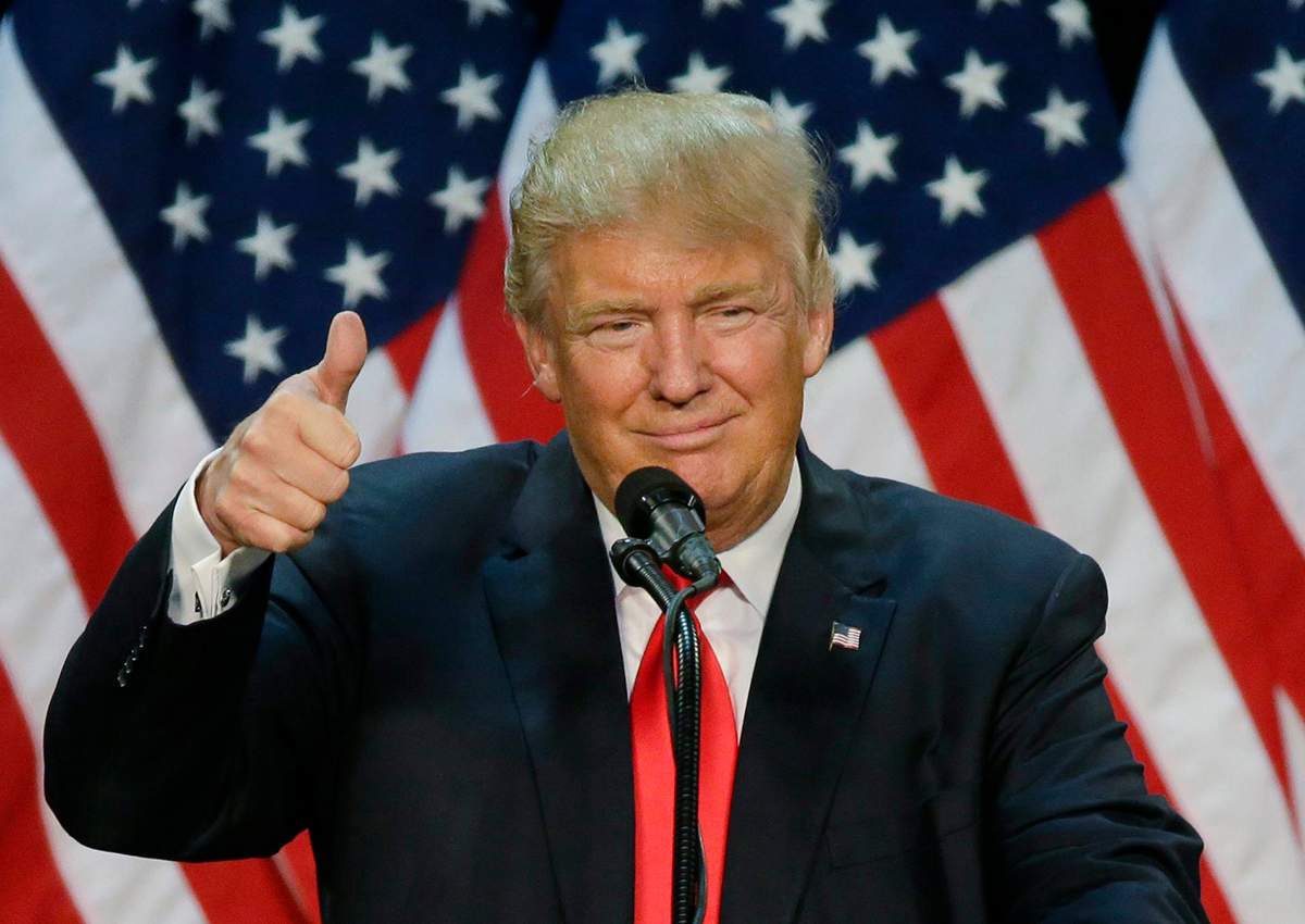  In this May 6, 2016, file photo, Republican presidential candidate Donald Trump speaks during a rally in Eugene, Ore. 