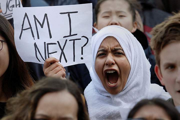 Students participate in a march in support of the National School Walkout in the Queens borough of New York City, March 14, 2018.