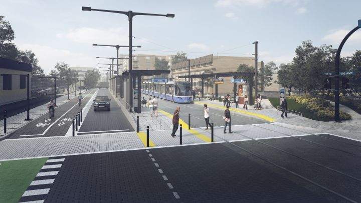 An artist's rendering of the future 106 Street stop of the Valley Line LRT in Edmonton.
