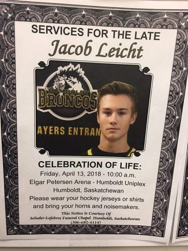Jacob Leicht was killed in the April 6, 2018 Humboldt Broncos bus crash.