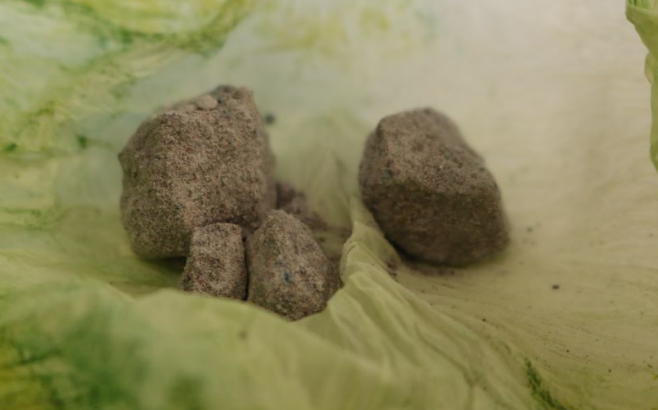 A drug known as purple heroin is shown in a photo provided by OPP. Peterboruogh police say a cyclist was arrested early Friday for having some of the drug in his possession.