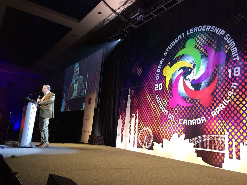 Huron University College Principal, Dr. Barry Craig, speaks to a packed convention centre at the first ever GSLS. 