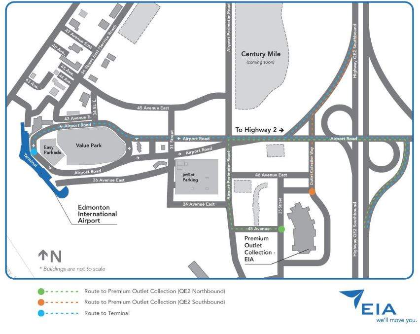 Traffic map of the new outlet mall next to the Edmonton International Airport.