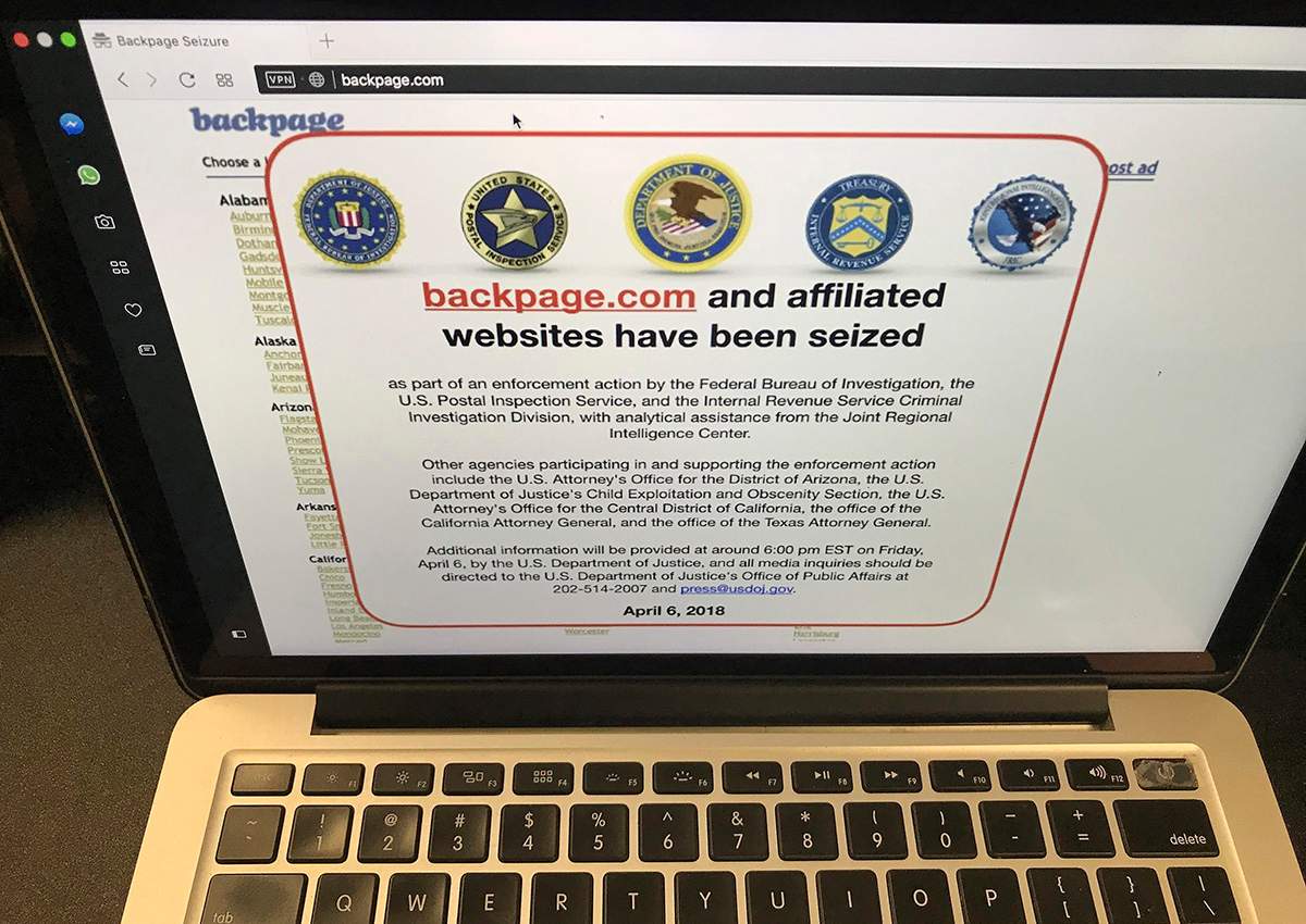 A screen shot of the website Backpage.com is seen Los Angeles Friday, April 6, 2018. 