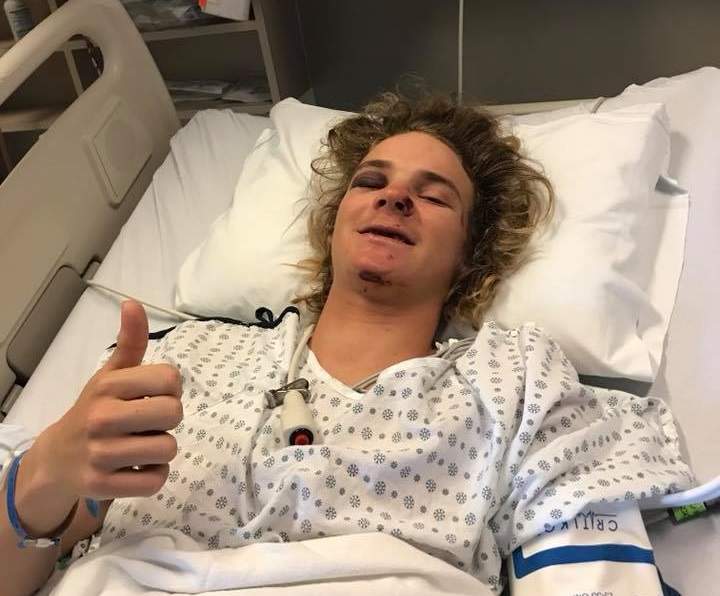 Crouch in hospital after the avalanche. 