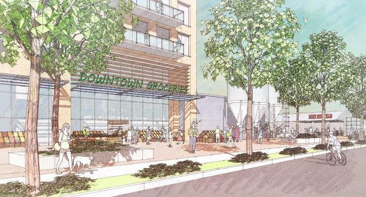 The plan includes apartments, retail, office space and a downtown grocery store. 