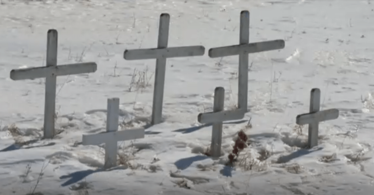 Six white crosses stand at the Armley Corner intersection. They belong to the members of Fiddler’s family who died in 1997 at the same intersection where a junior hockey team bus collided with a semi on Friday.