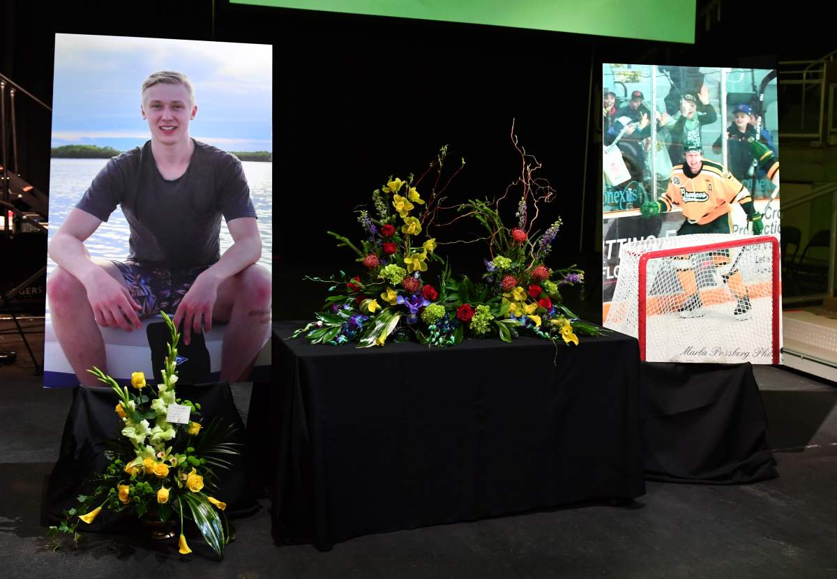 A memorial for Stephen Wack, one of the four Edmonton-area Humboldt Broncos players honoured in a public celebration of the lives at Rogers Place on Tuesday, April 17, 2018.