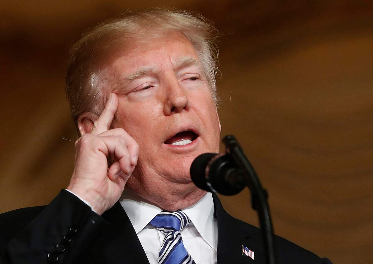 President Donald Trump speaks during a news conference with Japanese Prime Minister Shinzo Abe at Trump's private Mar-a-Lago club, Wednesday, April 18, 2018, in Palm Beach, Fla. 