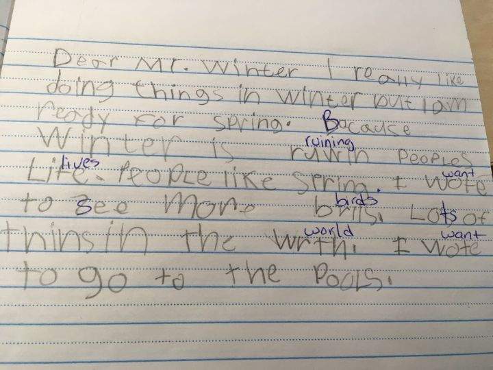 An Edmonton Grade 1 student wrote this letter on Friday, April 13, 2018 as the city woke up to a fresh blanket of snow.