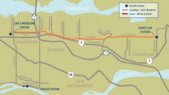 20-km gas line section between Fortis BC\’s Coquitlam station and its Vancouver station.