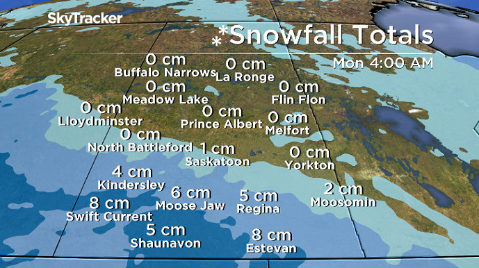 Heaviest snowfall is expected south of Saskatoon over the weekend.