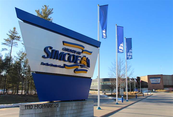 The County of Simcoe administration centre on Highway 26.