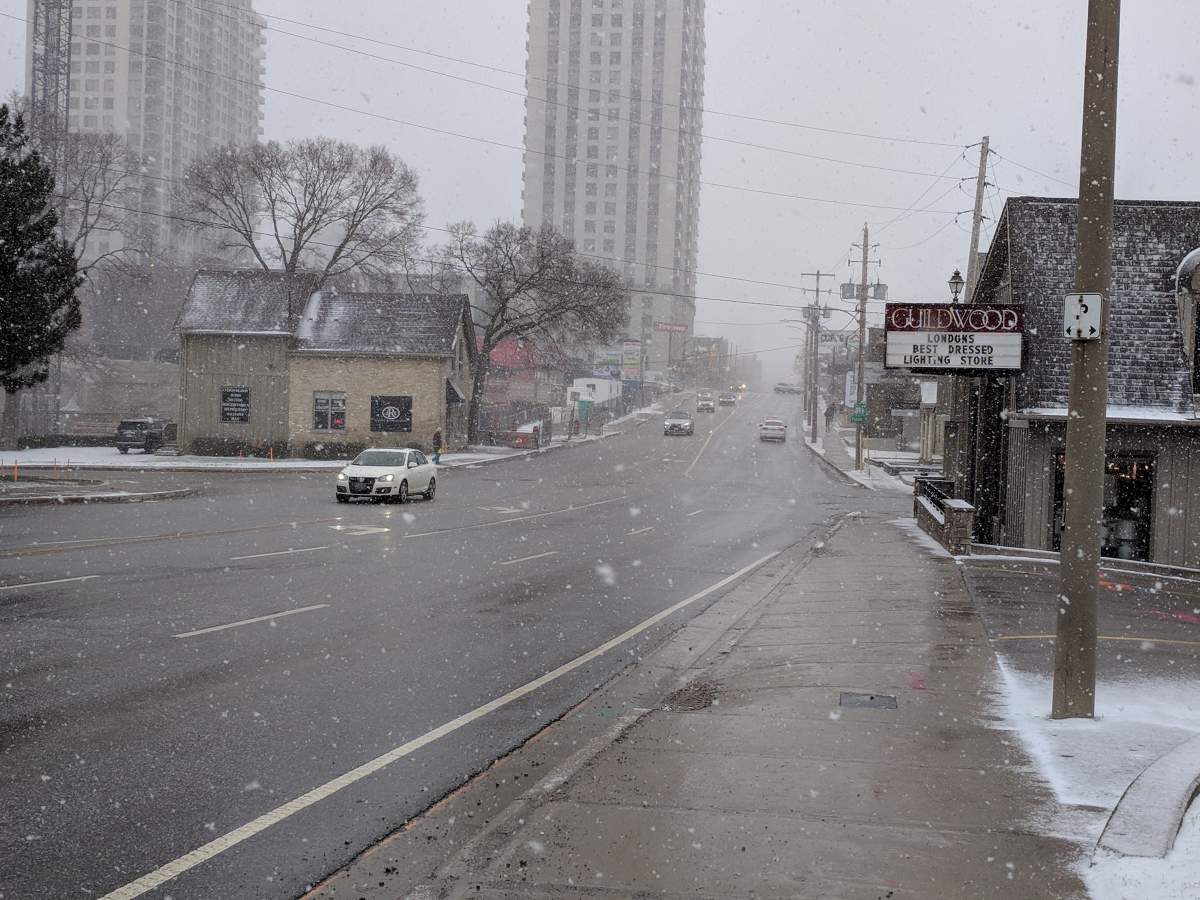 Some flurries on York Street in London.
