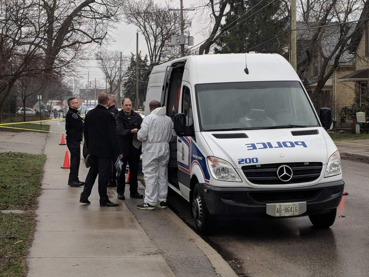 Forensic officers were on seen of a fatal stabbing on Grey Street on April 25, 2018.
