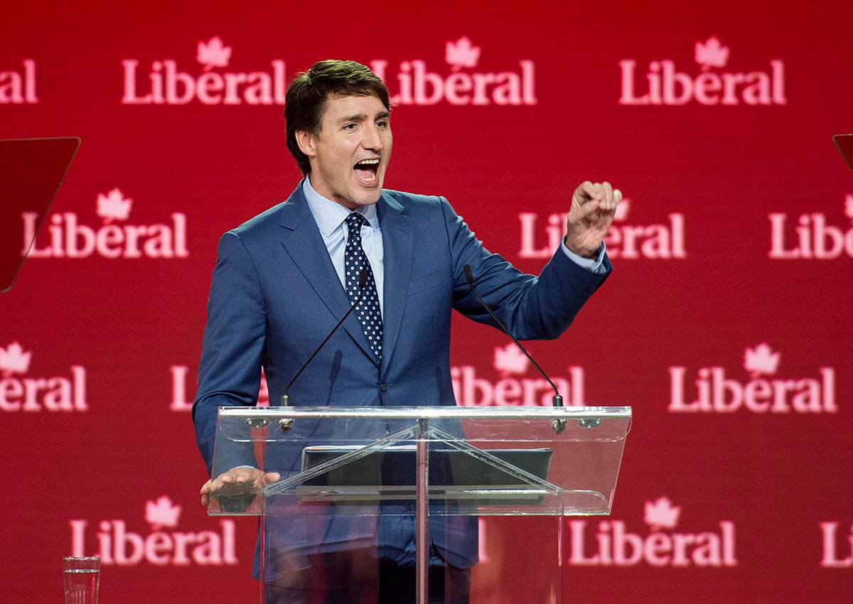 Prime Minister Justin Trudeau delivers a speech at the federal Liberal national convention in Halifax on Saturday, April 21, 2018. 