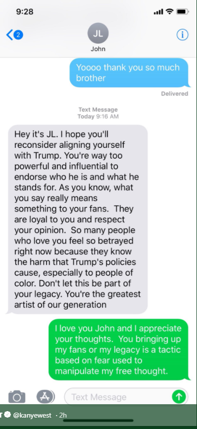 Kanye West backlash continues after rapper posts text messages with John Legend - image