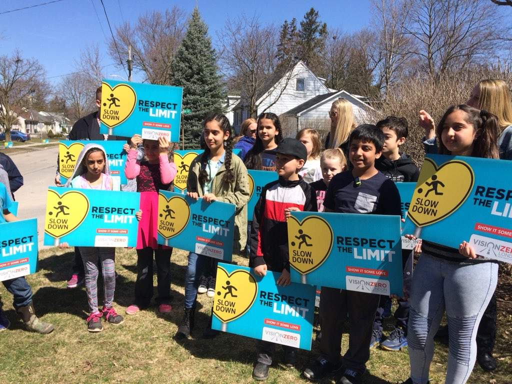 About 20 grade students from Eagle Heights Public School attended Monday morning’s lawn sign launch.