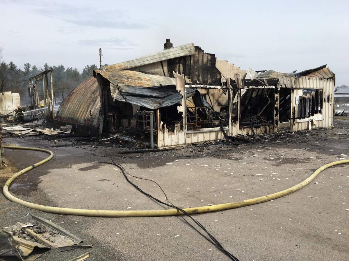 The aftermath of Tuesday’s fire at Bonter Marine. (Dan Nyznik/CHEX News)