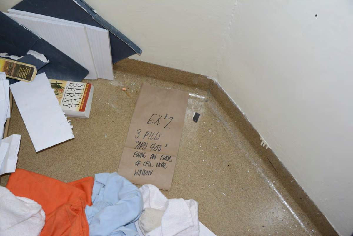Orange pill found in Stephen Neeson's cell at the Barton Street jail.