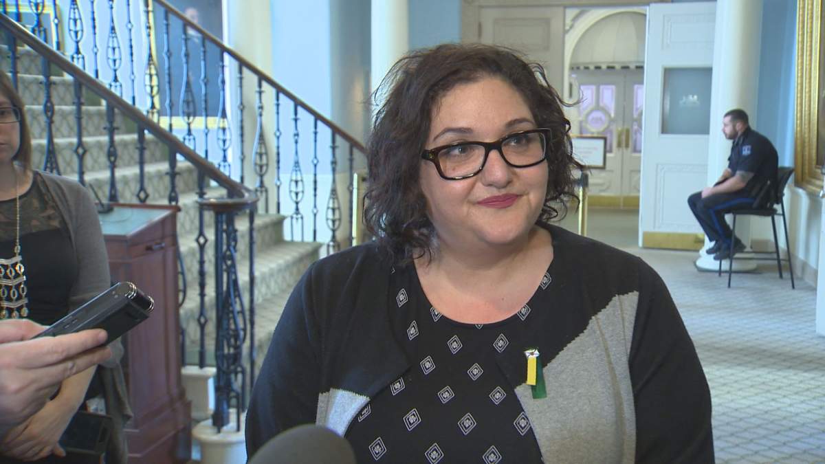 Nova Scotia’s Internal Services Minister Patricia Arab speaks to media on April 10, 2018.