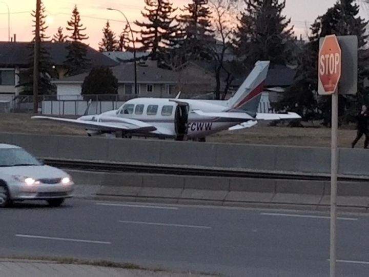 A plane landed on a busy roadway in Calgary Wednesday morning.