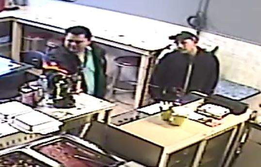 Two male suspects (above) are wanted after a theft from Poleiro’s BBQ in Bradford April 25.