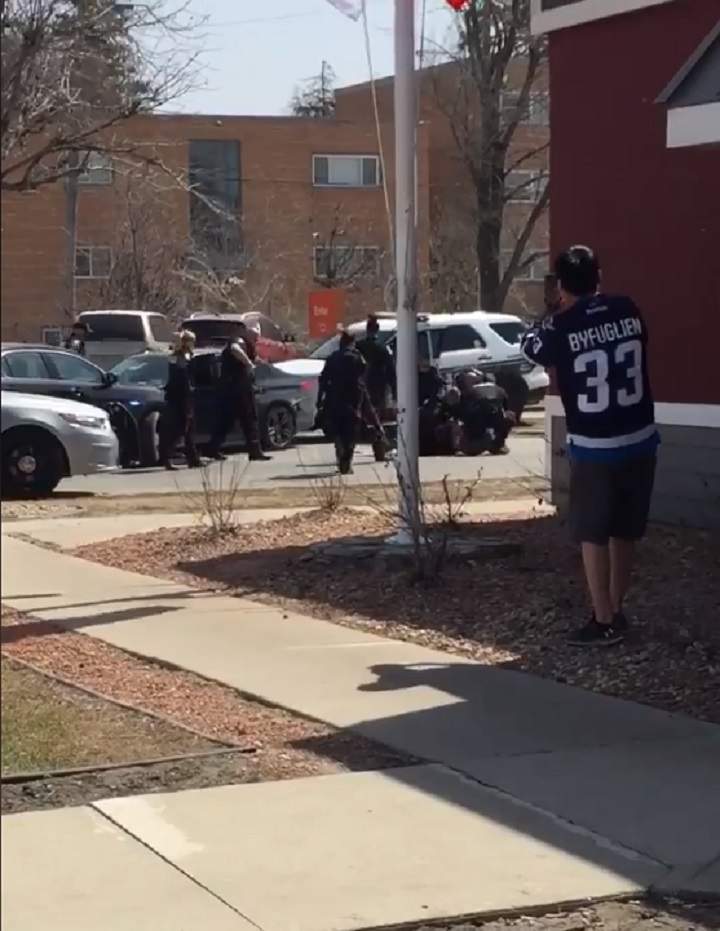 A man being taken into custody follow a police chase in Winnipeg on April 29, 2018.