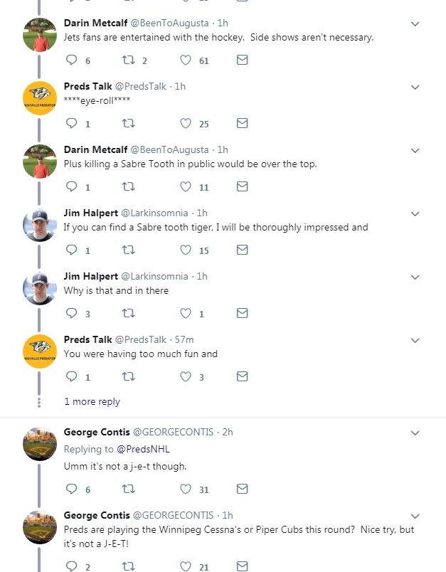 Tweets were flying as Jet fans countered an obvious online taunt by the Nashville Predators Wednesday.