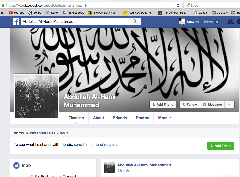 Facebook page linked to video calling for retaliation against Canada for Quebec mosque shooting.