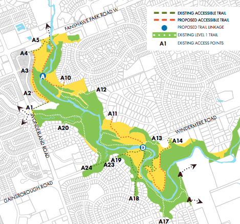 A photo of the proposed master plan for the Medway Valley, in order to make it more accessible.