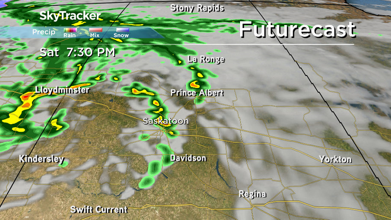 Showers and even the risk of a thunderstorm are possible late Saturday across central Saskatchewan.