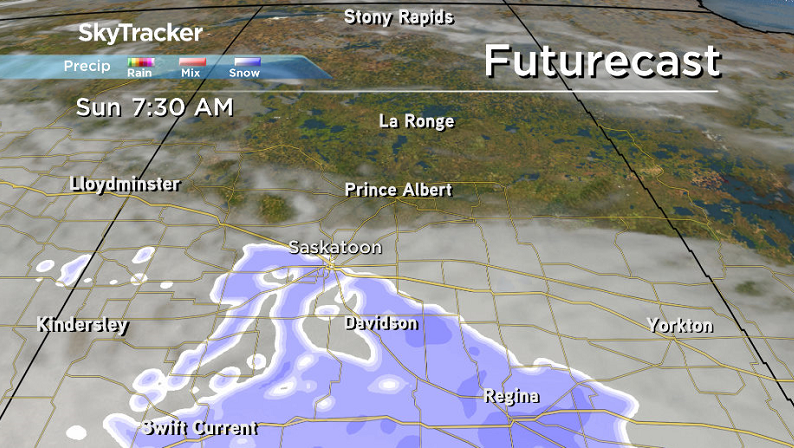 Some snow is likely to fall in Saskatoon early Sunday as a system slides by south of the city.