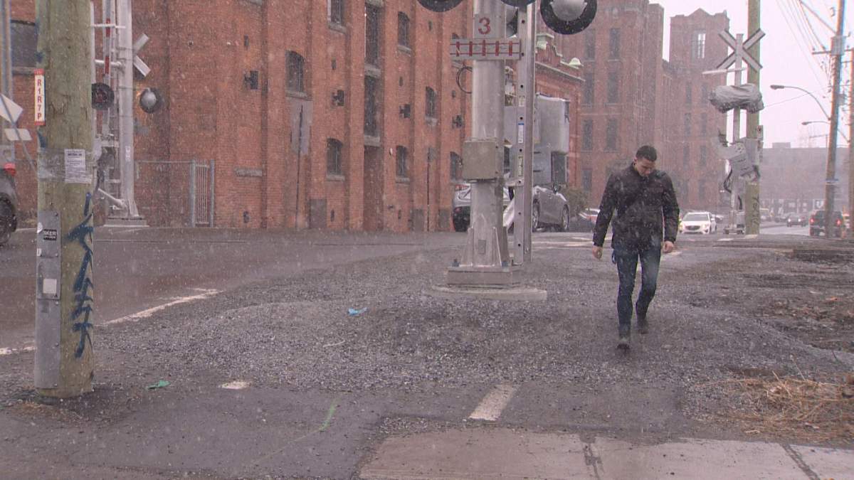 A pedestrian walkway on Sainte-Ambroise street, on Friday, April 6, 2018.