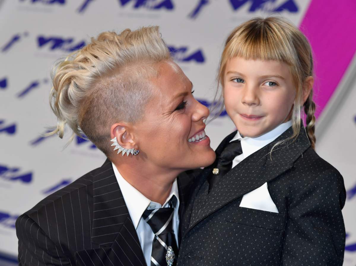 Celebrities like Pink, pictured here with her child Willow Sage Hart at the 2017 MTV Video Music Awards, are vocal about raising their children without gender.  