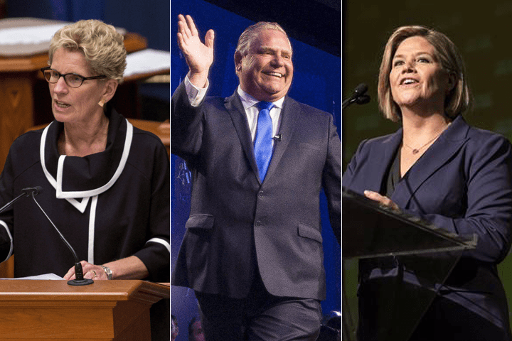 Kathleen Wynne, Doug Ford and Andrea Horwath are seen in a combination photo.