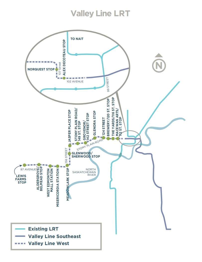 Edmonton Valley Line west extension stops and stations named - image