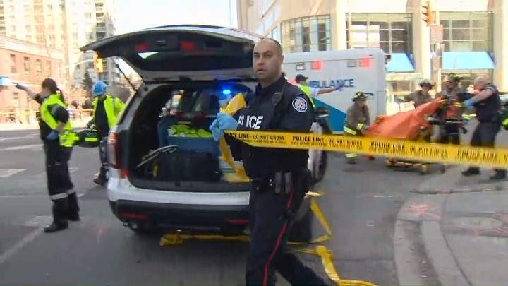 Ten people were killed and 14 injured after a van struck pedestrians in Toronto on Monday but officials say there is no indication it was an act of terrorism.