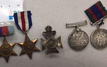 War medals found by the Nanaimo RCMP on March 26. Police believe they were stolen.
