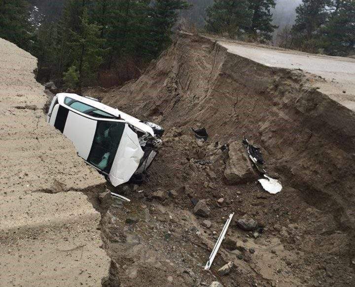 Two people were taken to hospital after their vehicle crashed into a washout the driver did not see. 