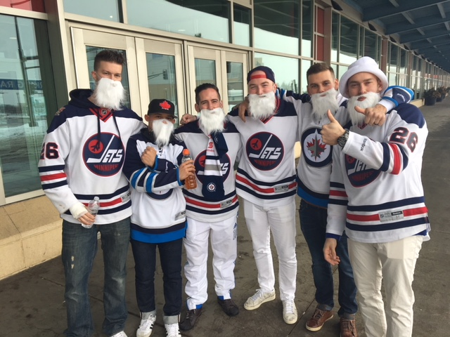 Just one of many groups of Winnipeg fans to make it to the game in St. Paul, Minnesota, Sunday.